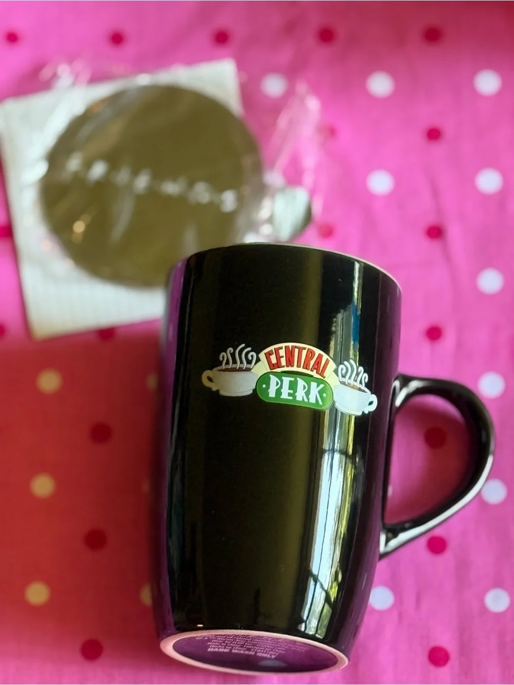 Friends TV Show Central Perk Coffee Mug w/ Metal Stencil Topper Barista Latte